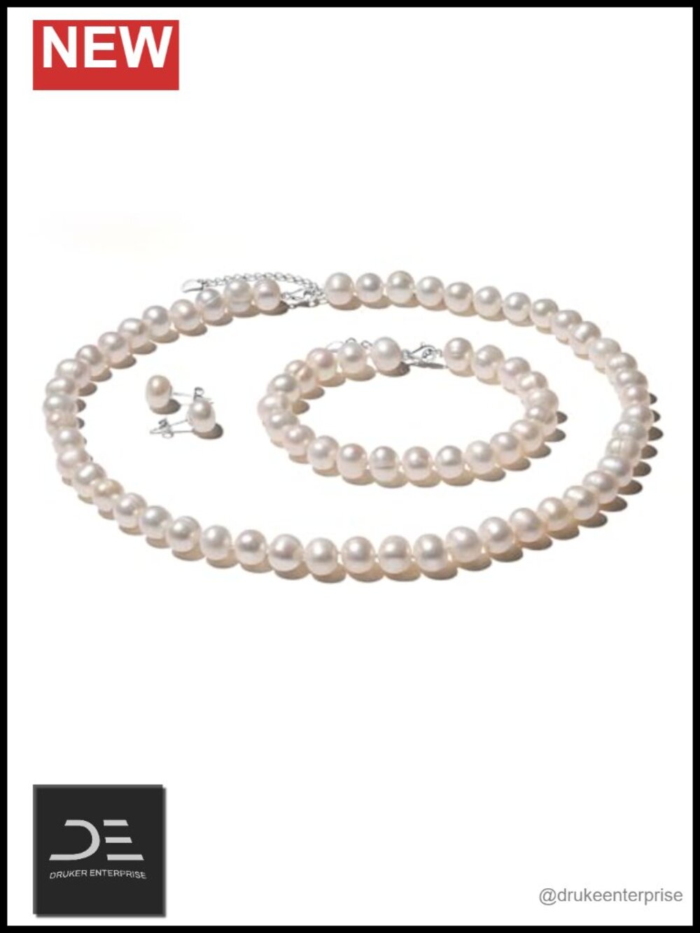 White Freshwater Pearl Necklace Bracelet Earrings Set 925 Sterling Silver